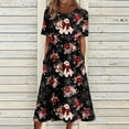 thumbnail image 3 of Women's Halloween Print Round Neck Dress with Pockets Short Sleeve Loose Midi Casual Dress Plus Size for Autumn Daily Wear Party Red M, 3 of 6