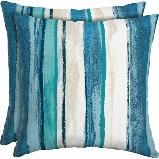 Mainstays Blue Stripe Outdoor Square 16" Patio Pillow, 2 Pack Walmart