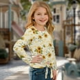 thumbnail image 3 of Xoenoiee Sunflower Star Music Note Print Crop Top for Girls Kids Long Sleeve T Shirt Tie Hem Blouse Fashion Crew Neck Shirts Tee for Beach Vacation Workout, 9-10 Year, 3 of 7