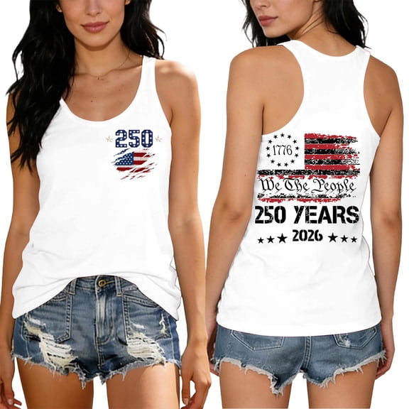 Stralyhd 250 Anniversary Usa Womens Tank Tops American Flag Stars Shirt 250th Anniversary Usa Flag Tank Tops Sleeveless Scoop Neck 1776-2026 Shirts White XL