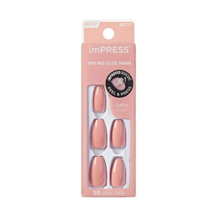 KISS imPRESS Color  Press on Nails, Sumptuous, Pink, Medium Coffin, 30 Count