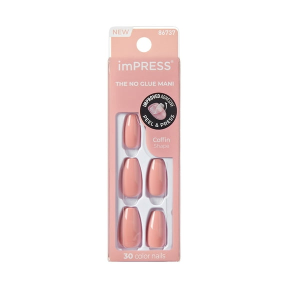 KISS imPRESS Color  Press on Nails, Sumptuous, Pink, Medium Coffin, 30 Count