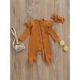 thumbnail image 2 of Cenuakty 2Pcs Unisex Baby Fall Set, Solid Color Ribbed Long Sleeves Zip-Up Footed Romper + Hairband for Girls, Boys, 0-6 Months, 2 of 8