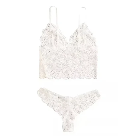 

Valentine‘s Day Women‘s 4 Pieces Comfortable Satin Floral Lace Cami Top Lingerie Pajama Set With Robe