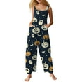 thumbnail image 2 of WTOBBY Women's Casual Jumpsuit in Sleeveless Cotton with Halloween Printed Design, Comfortable Fit for Everyday Use, Great for Festive and Casual Occasions,NavyS, 2 of 8