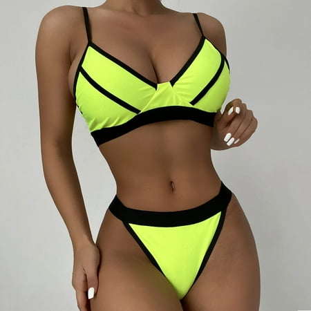 MSJUHEG Swimsuit Sets Green Bikini Sets for Women Bikini Sets for Women Bikini Print Set Swimsuit Stitching Color Filled Bra Swimwear Beachwear Bikini for Women Bathing Suit for Women Bikini Green S