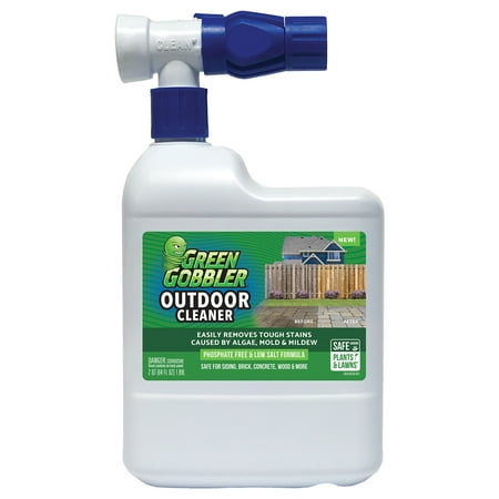 New Green Gobbler Outdoor Cleaner with Hose End Sprayer | Removes Tough Stains Caused by Algae, Mold & Mildew | Safe for Siding, Brick, Concrete, Wood & More , 64 Oz