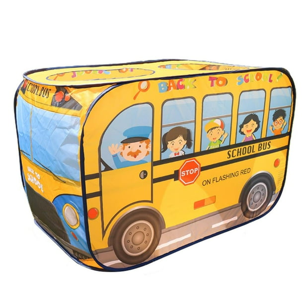 Tienda de juegos plegable: tienda de campaña infantil con forma de coche de dibujos animados para interiores y exteriores. Autobús escolar