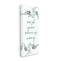 Stupell Industries Wash Your Worries Away Bathroom Phrase Blue Plants, 17 x 40, Designed by Kim Allen