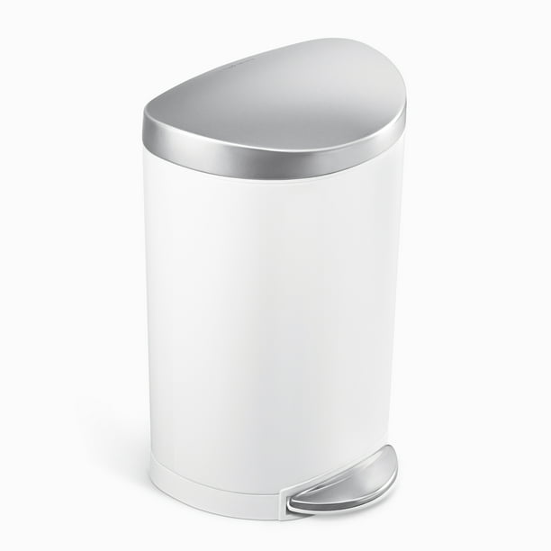simplehuman 10 Liter / 2.3 Gallon Small SemiRound Bathroom Step Trash Can, White Steel With