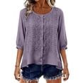thumbnail image 6 of Tops for Women 3/4 Sleeve Round Neck Buttons Women Casual Loose Cardigan Shirt Blouse, 6 of 7