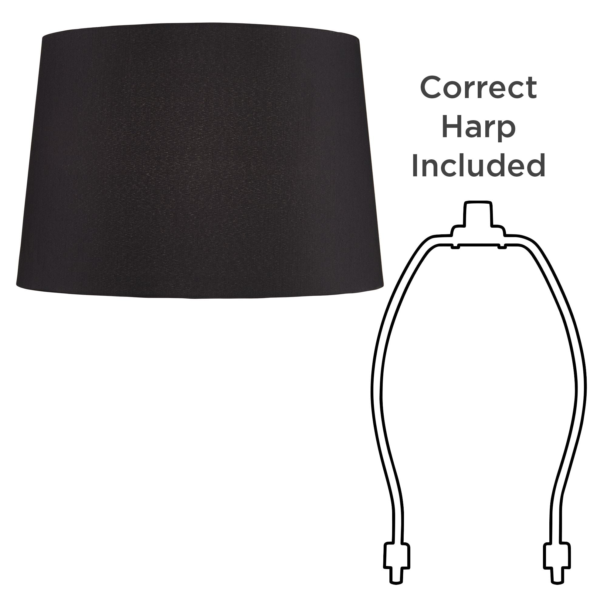 Springcrest Set of 2 Hardback Drum Lamp Shades Black Medium 13" Top x 15" Bottom x 10" High Spider Replacement Harp Finial Fitting