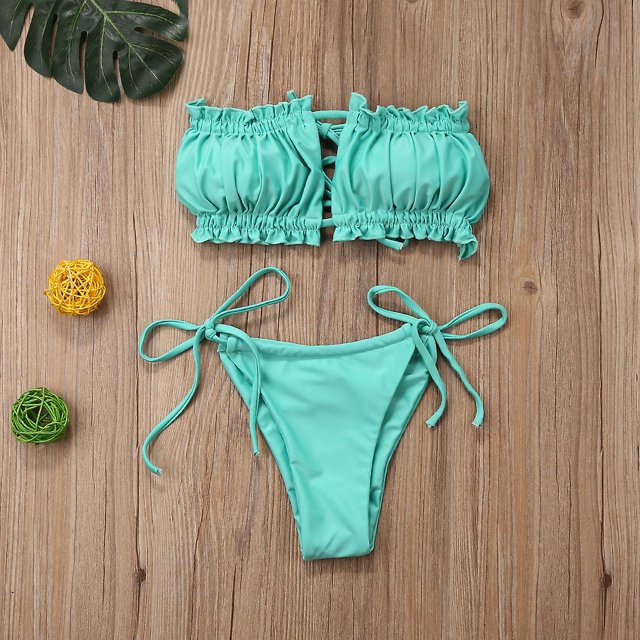 Caliente Sexy pliegues Bikini Mujer traje de baño Bandeau Bikini 2020 Mujer Micro traje de baño Mujer Push Up traje de dos piezas SummerGreenS