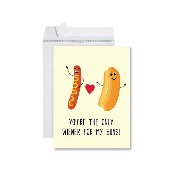 Koyal Wholesale Funny Valentine's Day Jumbo Card With Envelope, You're The Only Wiener For My Buns Greeting Card, 1-Pk