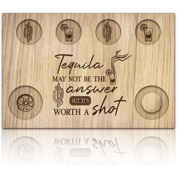 Bandeja para servir vasos de chupito de tequila con forma de cactus, bandeja de madera para vuelo, soporte para vasos con borde de sal de limón, tabla para vasos de chupito