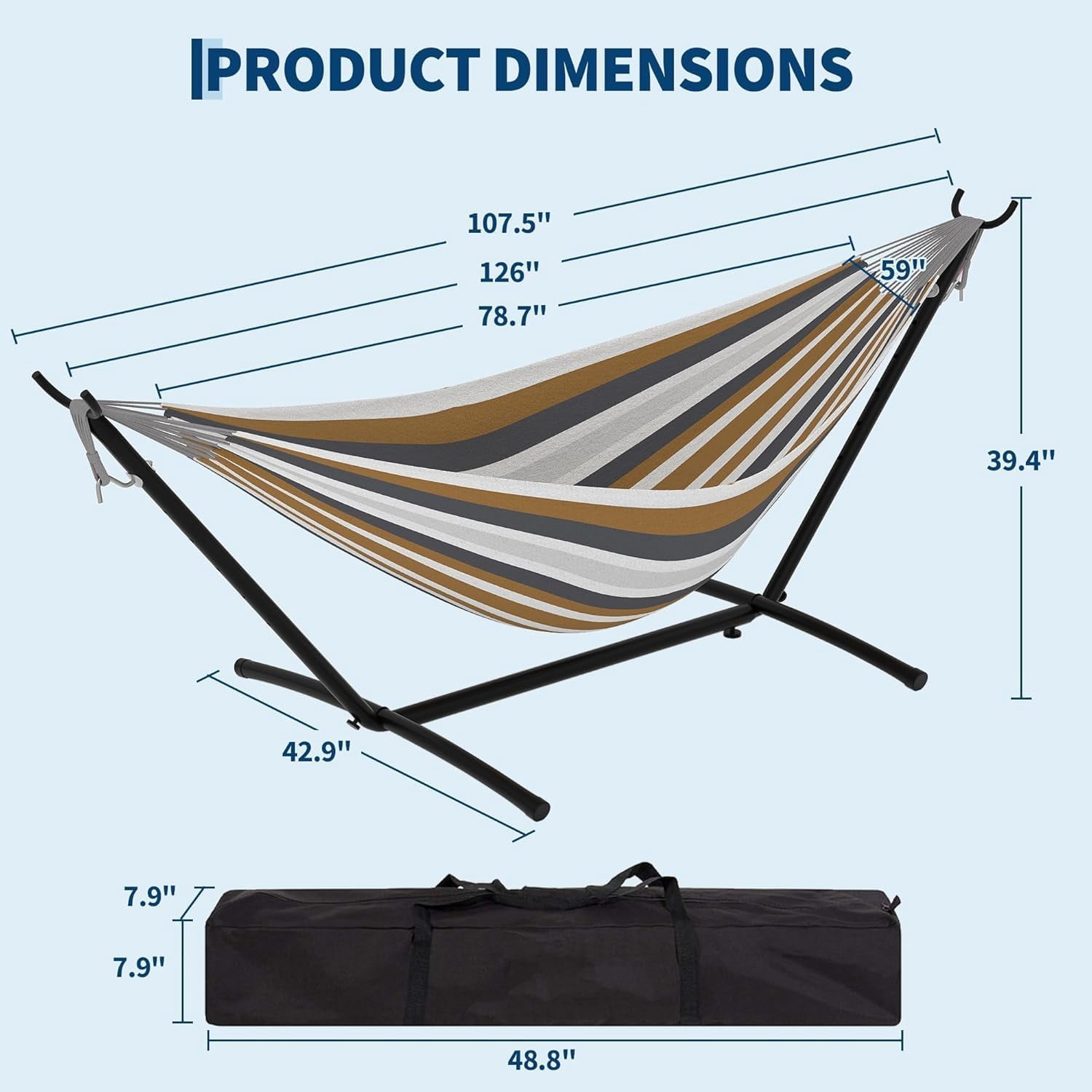 Double Hammock, Heavy Duty Portable, 500 lb Weight Capacity, Perfect for Both Indoors and Outdoors, 2 Person Hammock with Carrying Bag