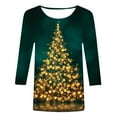 thumbnail image 4 of Fiaer Women T Shirts Shine Christmas Tree Trendy Tshirts 3/4 Sleeve Crew Neck Oversized Loose Fit Xmas Tops Dark Green L, 4 of 4