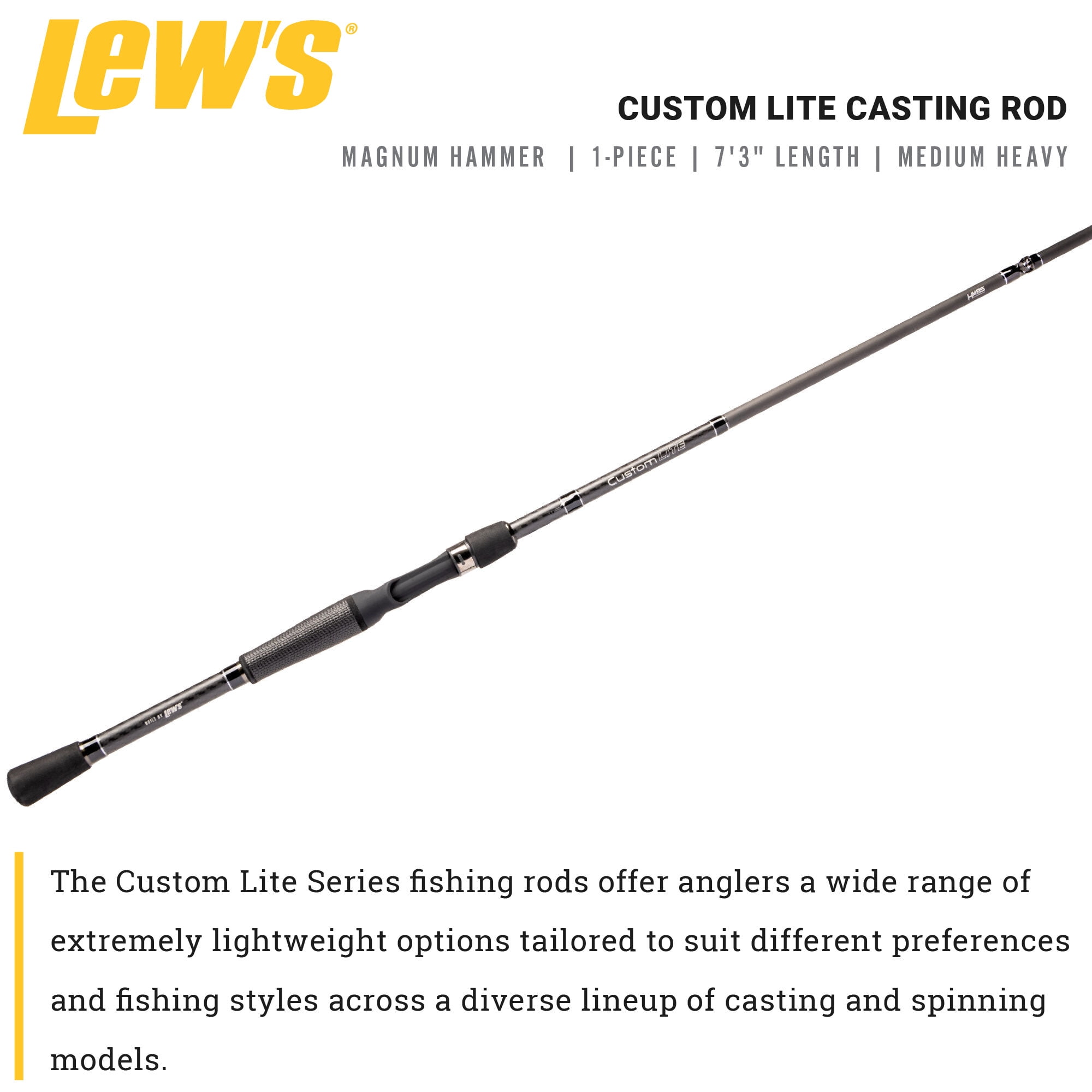 Lew’s Custom Lite Casting Fishing Rod, 7-Foot 3-Inch Rod, Moderate-Fast Action, Medium-Heavy Power, Black