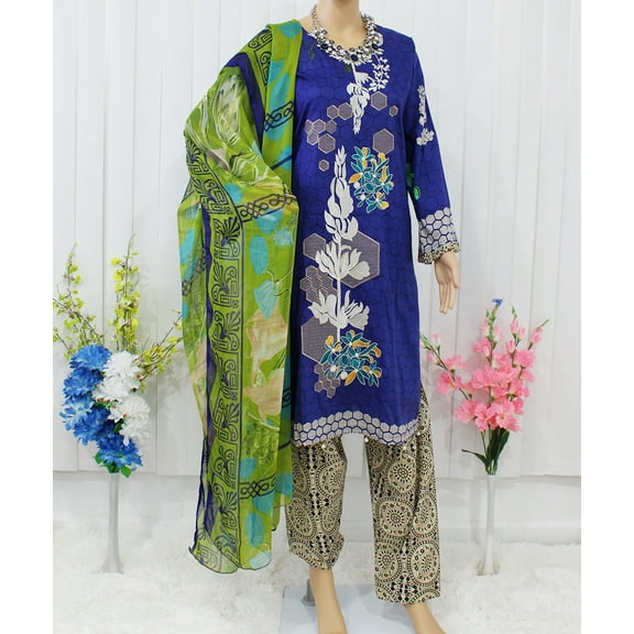 Nazon Brand- Pakistani Lawn | Long Dress | Long Sleeve | Party Were Dress | Lawn | Blue Color