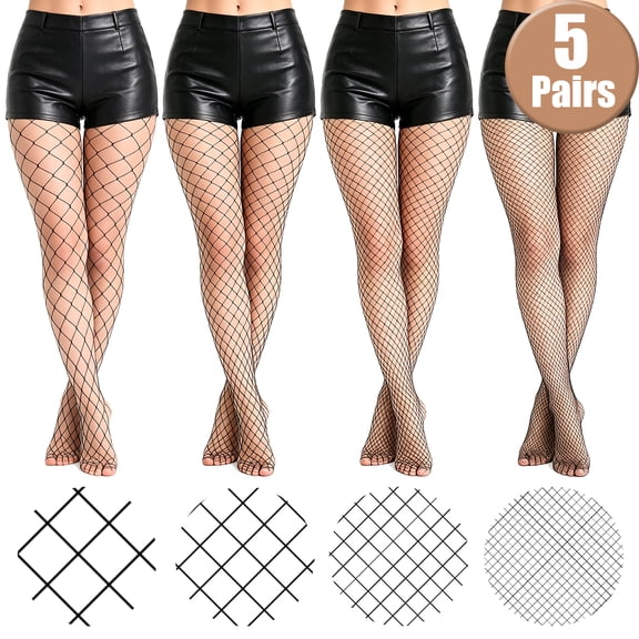 5 Pairs Women Fishnet Stockings Women Thigh High Stockings Stockings for Women Hollow Stockings for Women High Waist Tights Fishnet Stockings