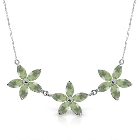 ALARRI 4.2 Carat 14K Solid White Gold Necklace Natural Green Amethyst with 22 Inch Chain Length.