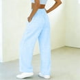 thumbnail image 5 of Qiopertar Women's High Waist Casual Pants with Pockets Plaid Checkered Trousers Elastic Waistband Comfy Relaxed Fit Loose Lounge Bottoms, Light Blue L, 5 of 6