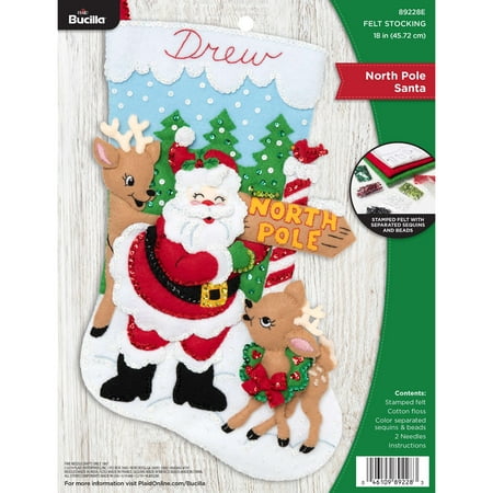 Bucilla Felt Applique DIY Holiday Stocking Kit, North Pole Santa, 18"