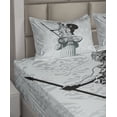 thumbnail image 2 of Retro Sheet Set, Athena on Baroque Background Greek Woman on Classic Damask Pattern, Fitted and Flat Sheet with Pillowcases Bedding Accent 4 Piece Set, Calking, Pale Turquoise Black, by Ambesonne, 2 of 4