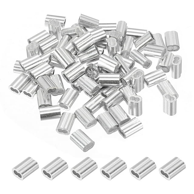 Unique Bargains 1/16' Aluminum Crimping Loop Sleeves, for Wire Rope Sleeves, Silver Tone 70 Pcs