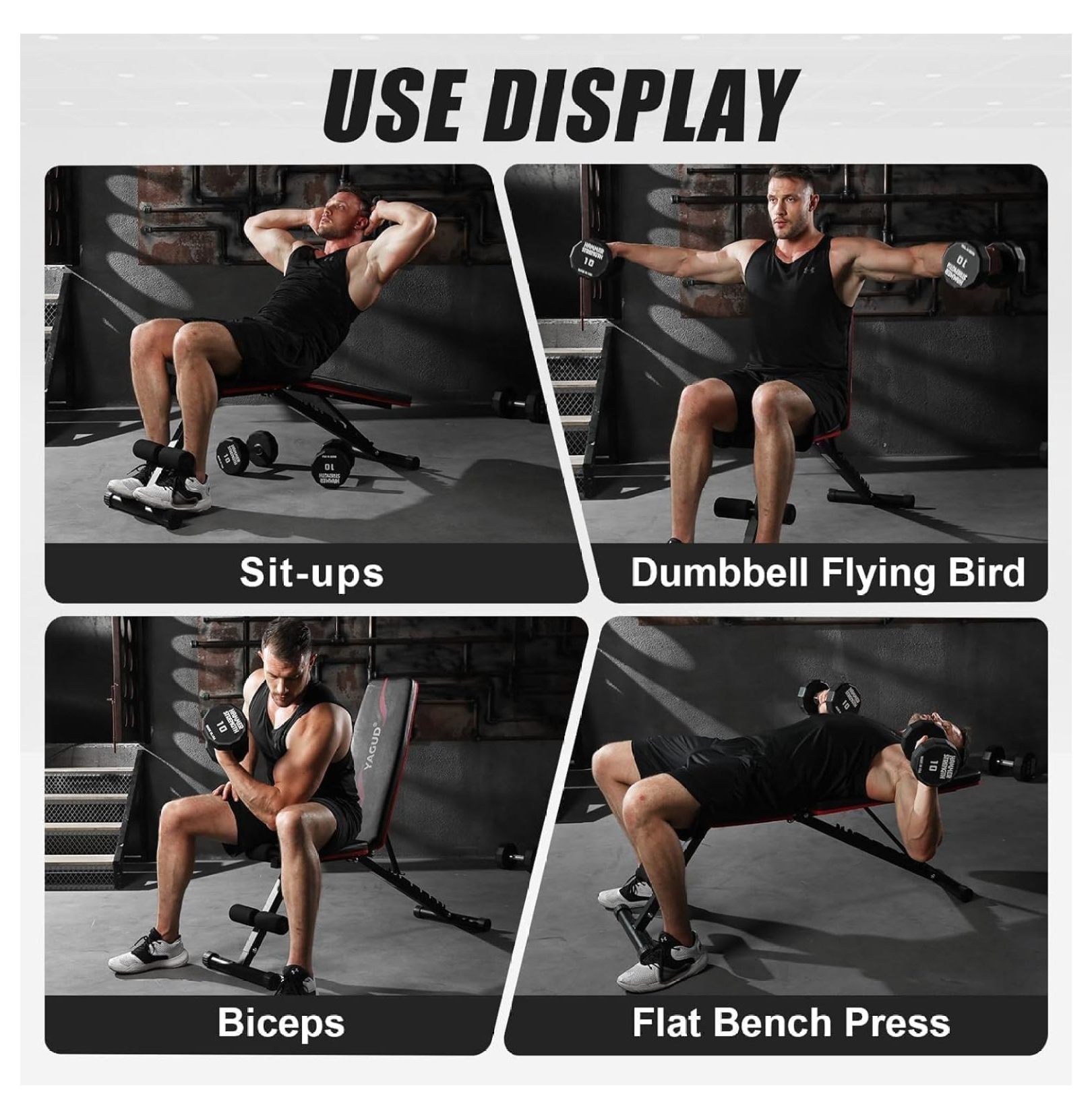 Weight Press, Adjustable Workout Benches for Home Gym Dumbbell Exercise, 880 LB Stable Incline Decline for Full Body Workout, 2 Sec Fast Folding Strength Training Sit up