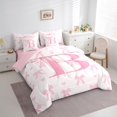 thumbnail image 3 of Pink Bow Twin Bedding Set 7 Pieces,Princess Style Bowknot Love Hearts Girly Fairy Comforter Set with Sheets ,Initial Letter B Chic Romantic Bed Set in a Bag with Pillow Covers, 3 of 6