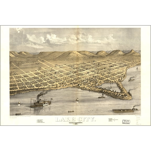 24"x36" Gallery Poster, map of Lake City, Wabasha Co., Minnesota 1867