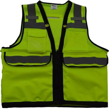 Petra Roc ANSI-ISEA Class 2 Deluxe 8-Pocket High Visibility Heavy Duty Surveyors Safety Vest Large