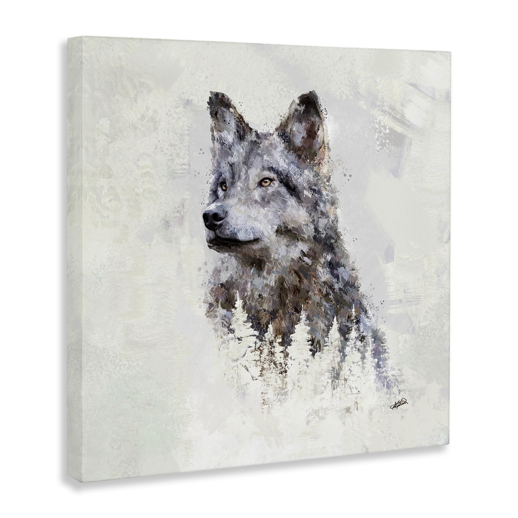 Stupell Industries Rustic Wolf & Trees Animals & Insects Painting Gallery Wrapped Canvas Art Print Wall Art, 36 x 36