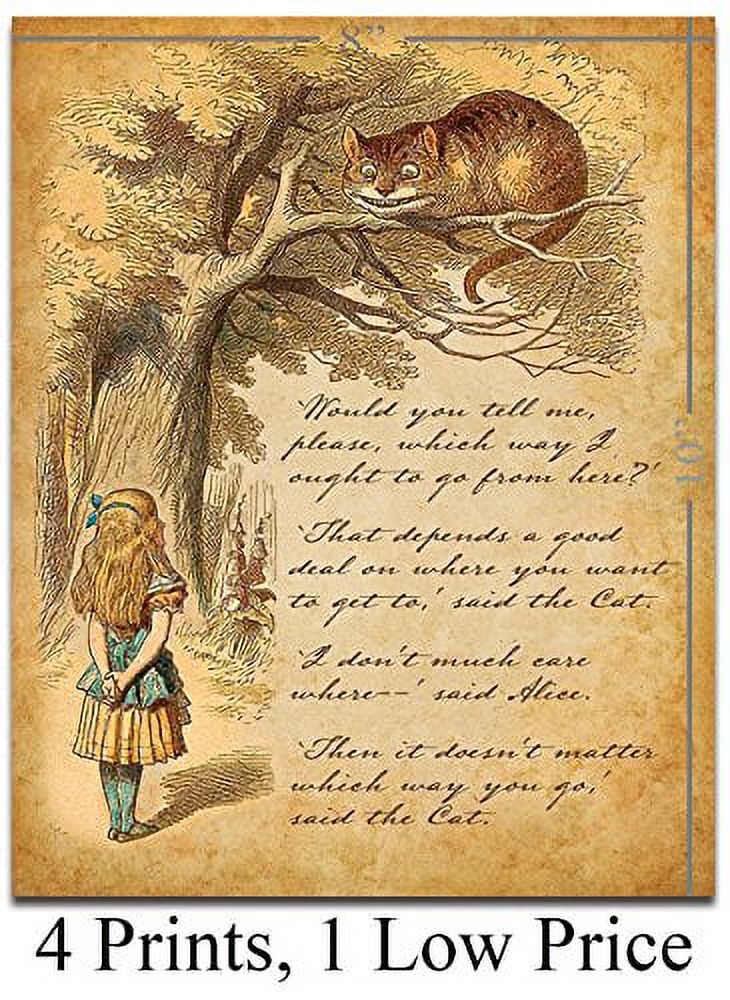 Alice In Wonderland Wall Art Print On Dictionary Page - Flamingo Quote, 8x10" Unframed