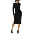 thumbnail image 3 of INSPIRE CHIC Women's Long Sleeve Sweetheart Neck Ruched Drawstring Side Slit Knit Bodycon Sweater Midi Dress S Black, 3 of 6