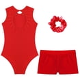thumbnail image 4 of Alvivi Gymnastics Leotards for Girls Rhinestone Sleeveless Dance Ballet Bodysuit with Shorts Hair Tie Set Red 8, 4 of 5