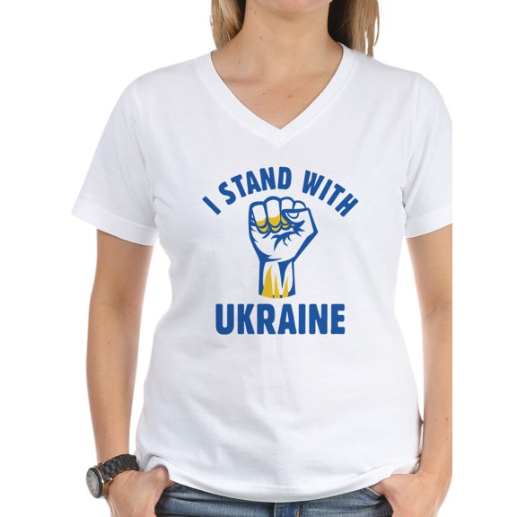CafePress - I Stand With Ukraine Women's V Neck T Shirt - Womens Cotton V-Neck T-shirt