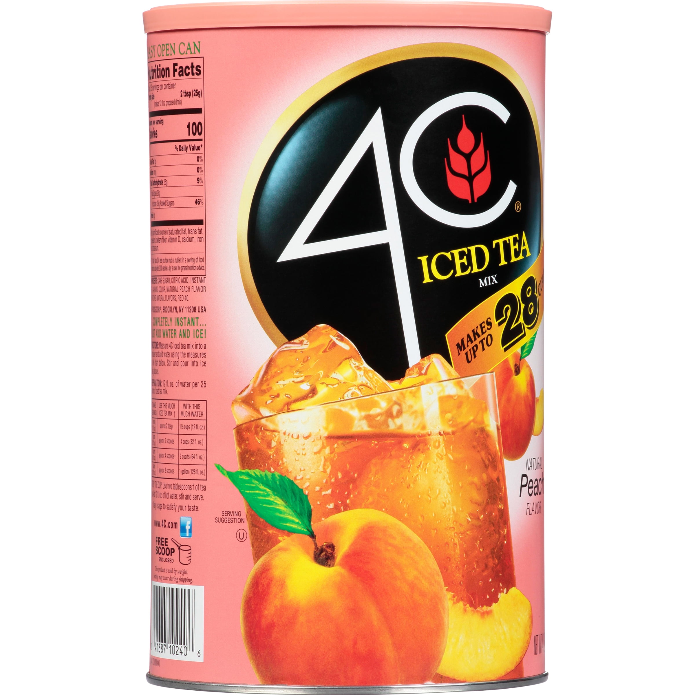 (4 pack) 4C Natural Peach Iced Tea Mix, 66.1 oz (4lbs 2.1oz)