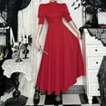 thumbnail image 6 of FYEGRE Gothic Elegant Dress For Halloween Girl Party Gown With Long Sleeves And Flared Skirt Red S, 6 of 9
