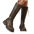 thumbnail image 6 of Hinvhai Womens Lace Up Knee High Boots Combat Chunky Low Heel Tall Boots Brown 9(42), 6 of 9