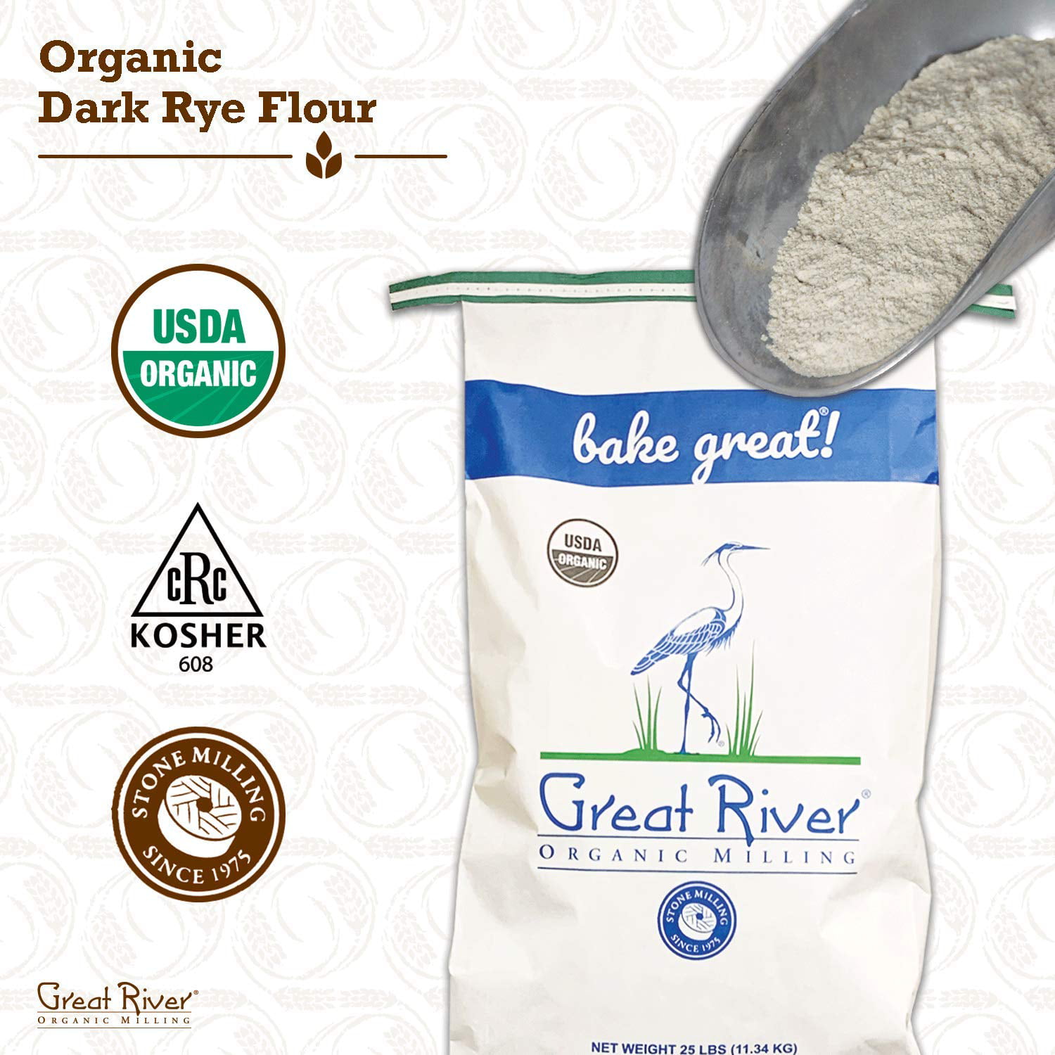 Specialty Flour Great River Organic Milling Dark Rye Flour,25-Pounds Pack of 1 