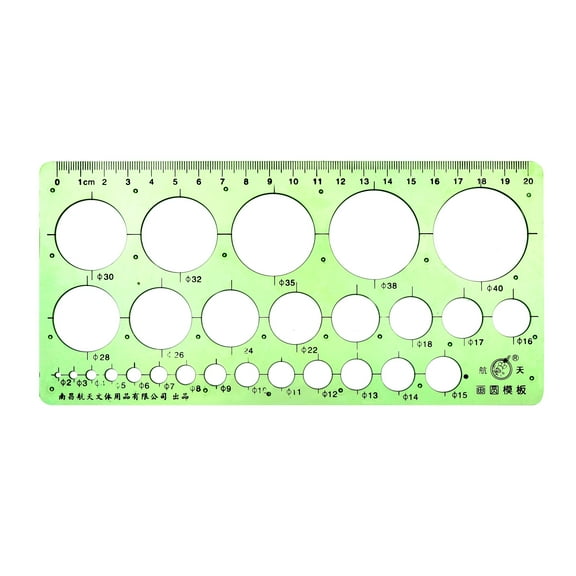 20cm Geometric Drawing Template Measuring Ruler Round Shape Green