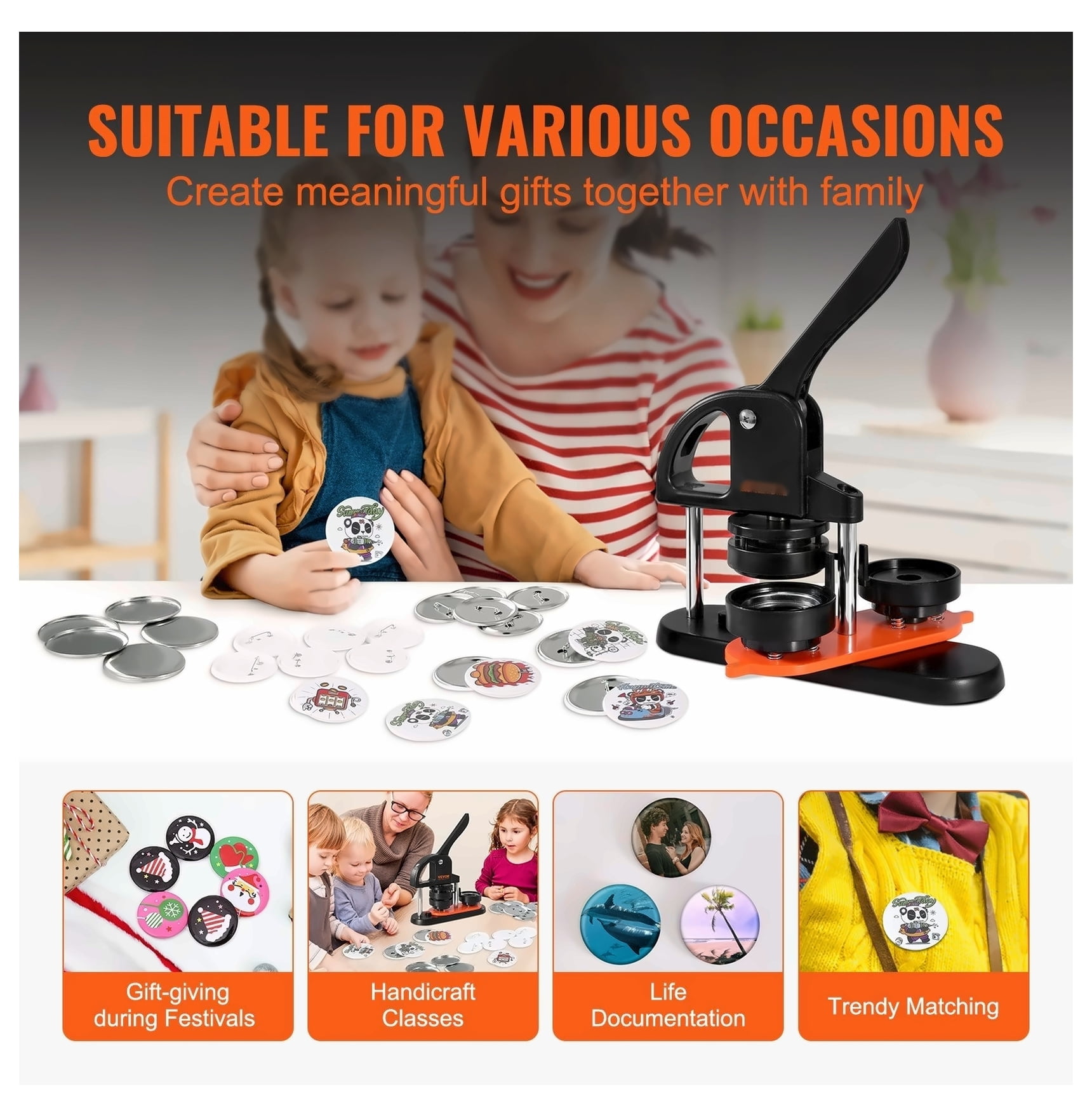 Button Maker Machine 2.28 inch, Pin Making Kit with 100 Parts, DIY Badge Maker for Crafts, Panda Magic Book, Ergonomic Handle, Christmas Gifts