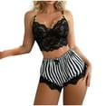thumbnail image 2 of SkyAuks Womens Pajama Sets, Sexy Lingerie for Women, Eyelash V Neck See Through Tank, Strip Floral Lace Trim Underpants Pajama, Lace Bra and Shorts Pajama Set, Black(S), 2 of 7