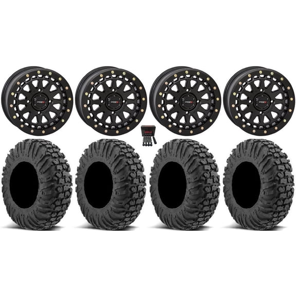 System 3 SB-6 15" Wheels Black (4 3) 30" MotoVator Tires Kawasaki Mule Pro FXT
