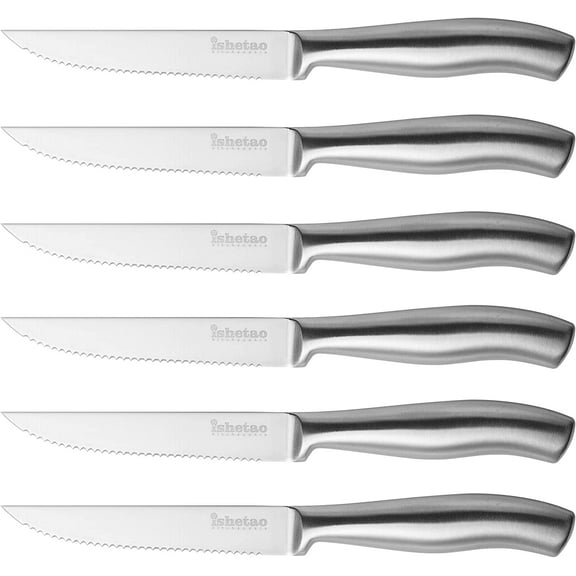 Steak Knife Set of 6, 4.5 inches Dishwasher Safe High Carbon Stainless Steel Knives, Silver