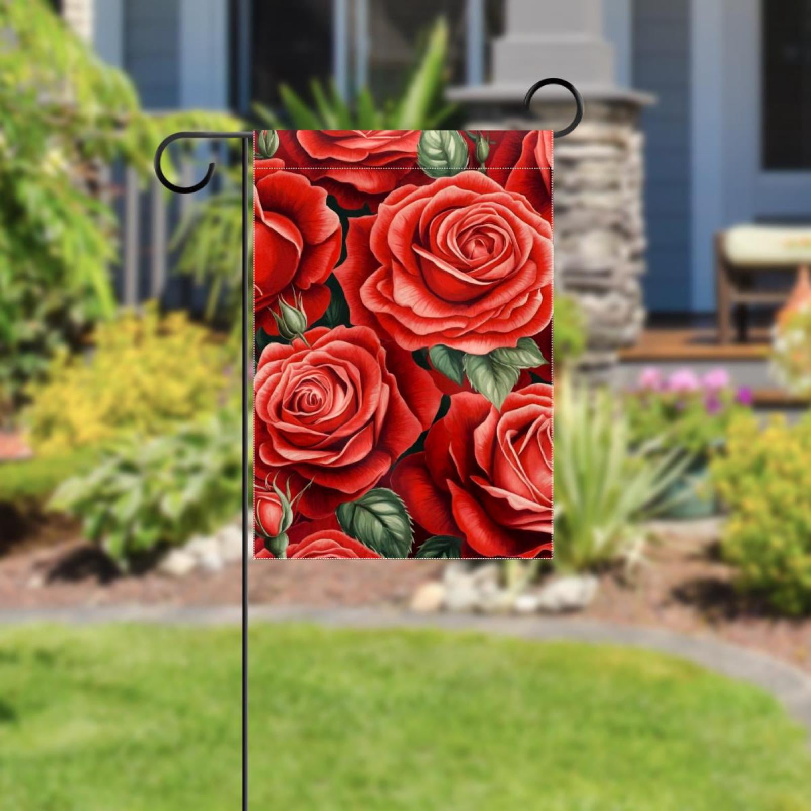 Red Rose Flowers Double Sided Garden Flag Decorative Weather Resistant Yard Flag, Large DIY Vertical Flag for Farmhouse Patio Lawn, 28x40 Inch