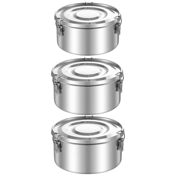 3 Pcs Stainless Steel Bento Box Set, Round Food Storage Containers, Sealed Portable Lunch Container, for Outdoor Picnic, Refrigerator, Silver