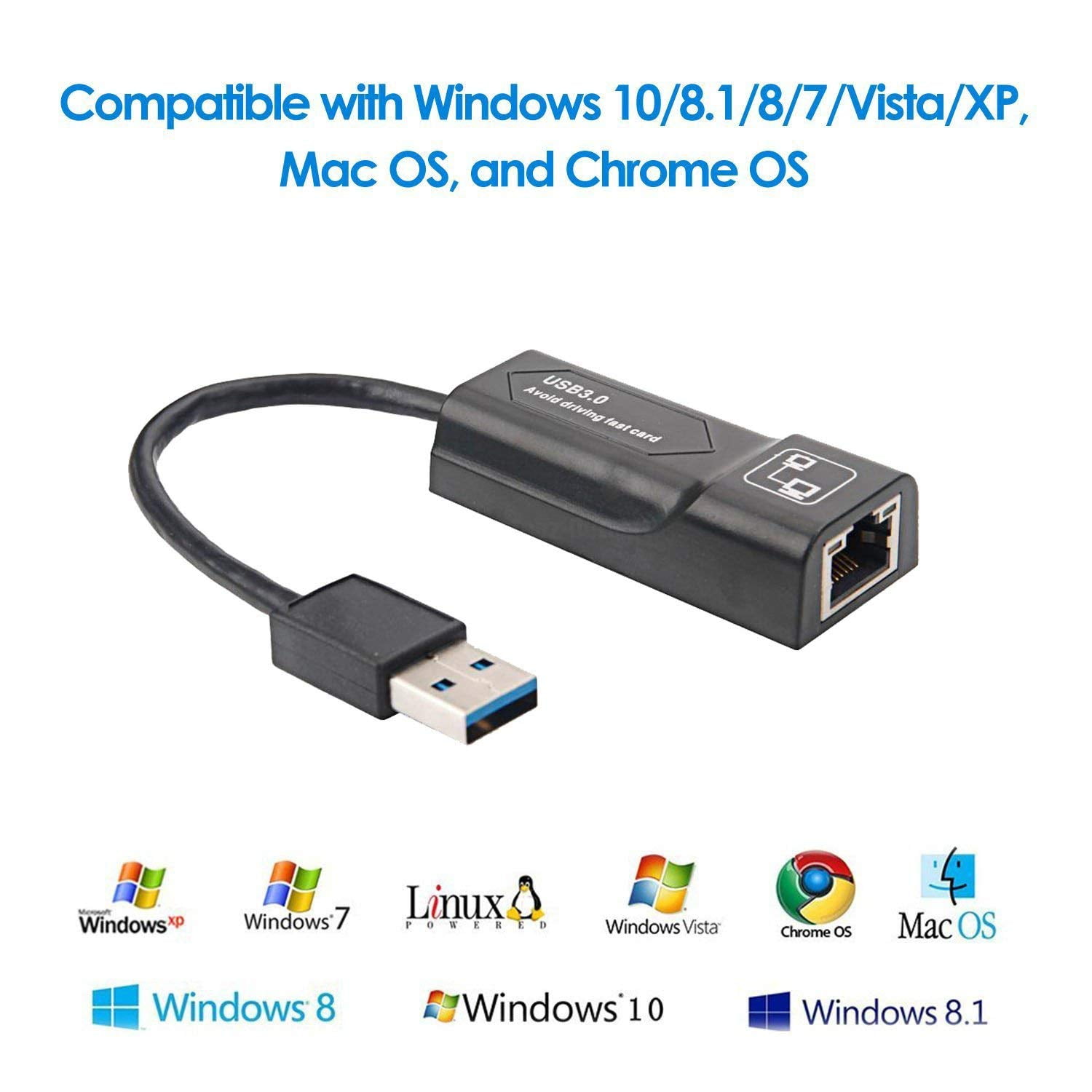 8.1 OS X/MAC OS Chrome OS XP,Vista 7 USB 3.0 to Ethernet Adapter 10/100/1000 LAN Network Adapter for Windows 10 8 Linux 